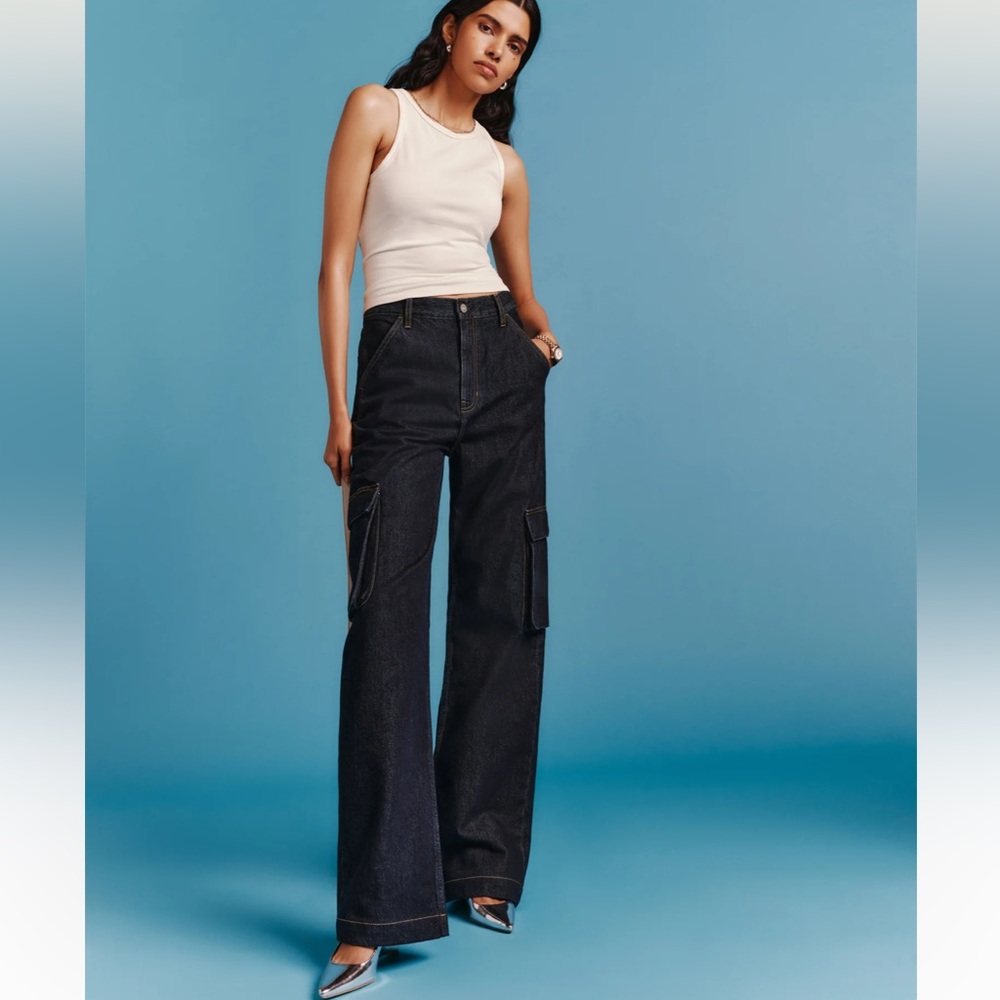 Reformation Wilder Cargo High Rise Wide Leg Jeans - Size 25